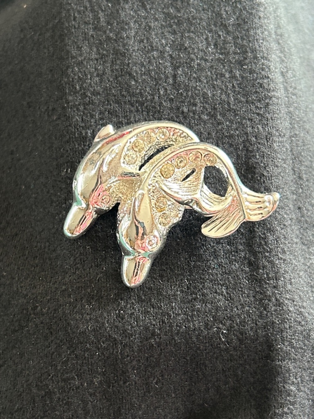 Silver Dolphin Brooch with Crystal Accents